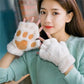 Women's Winter Cartoon Cute Cat's Claw Gloves Korean Style Plush Mittens Plus Velvet Thickening Warm Half-finger Gloves Writing Office Gloves