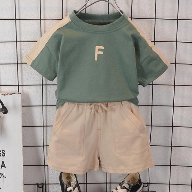 Summer Korean Short Sleeve Children's Suit Boys' and Girls' 0-4-year-old Round Neck Striped T-shirt Shorts Two-piece Children's Suit