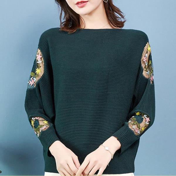 Sweater Women Loose Outer Wear Bat Sleeves Large Size Lace Casual Tops Spring and Autumn Printing Bottoming Shirt