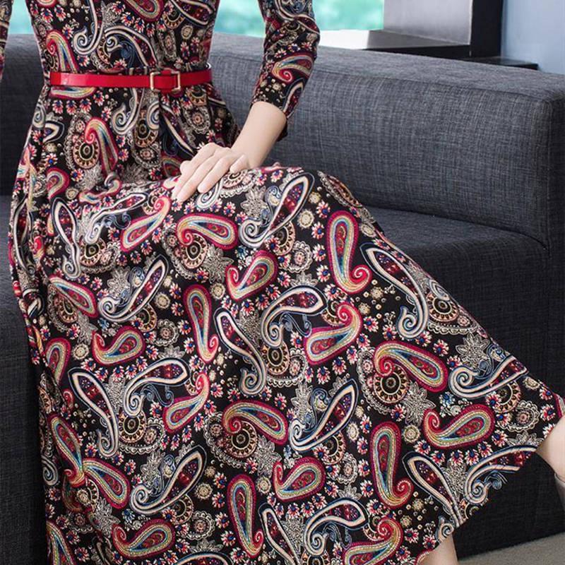 Womens Dress Floral Printed Boho Long Sleeve Dress Beach Plus Size Holiday Dresses Women