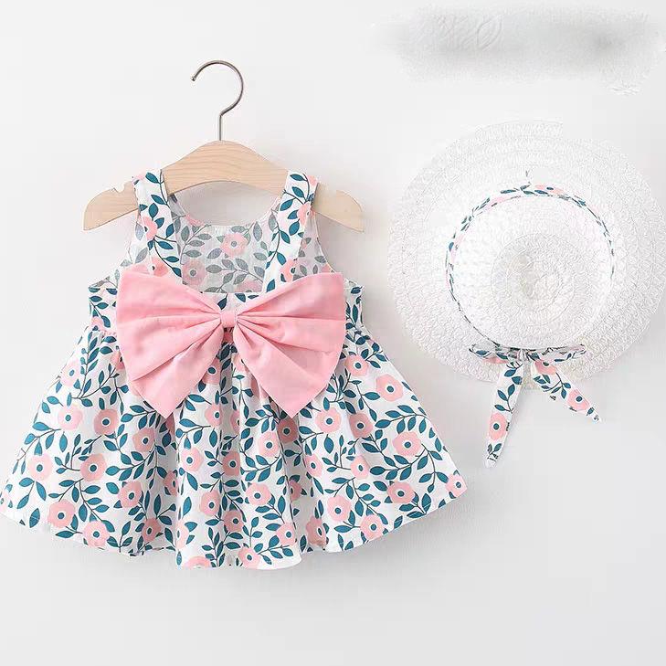 Children Dress Spring Summer Sling Kids Clothing Baby Girls Clothing Printing Sleeveless A-line Pleated Floral Dress Girl