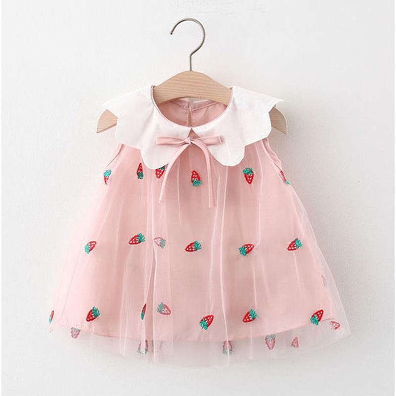 Children Dress Summer Turn-down Neck Kids Clothing  Baby Girls Clothing Strawberry Embroidery Sleeveless Dress Fruit Vest Skirt Toddler Girl