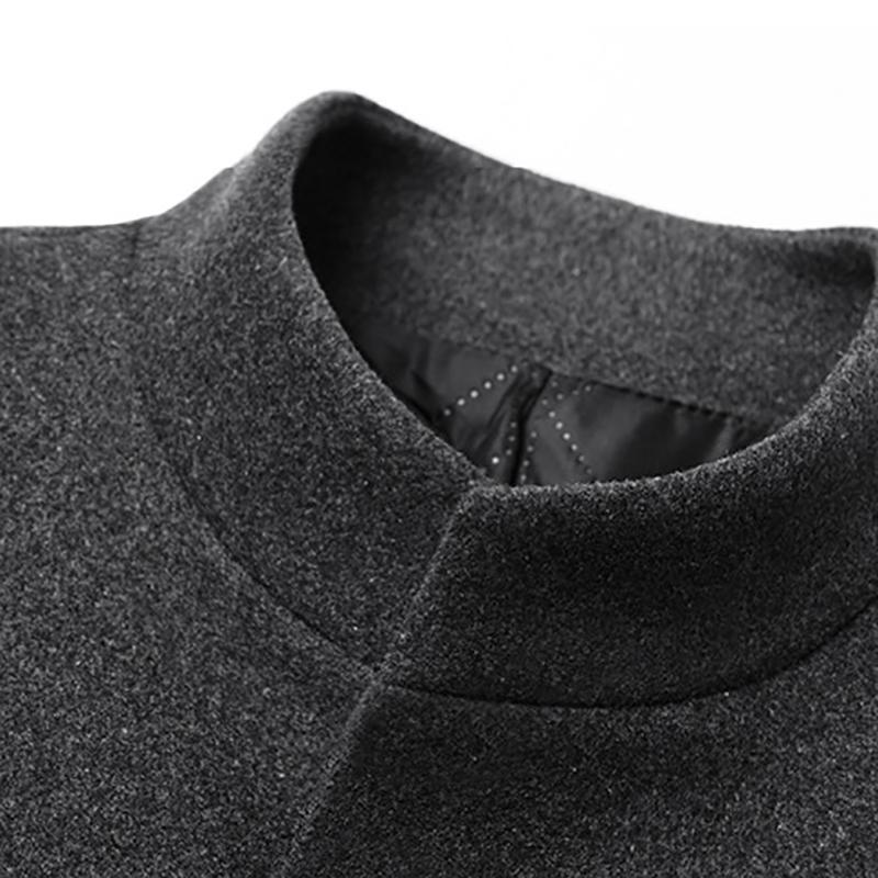 Winter Trench Coat Men Long Thick Woolen Warm Jackets and Coat Gray Black Stand Collar Slim Casual Men's Windbreaker Coats Fashion Business Outwear