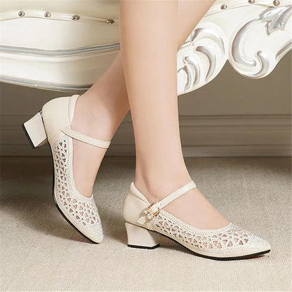 Mesh Rhinestone Sandals Women's Hollow Breathable Shoes Summer Non-slip Soft Bottom Women's Shoes