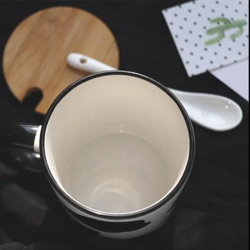 Ceramic Children's Cup Breakfast Milk Tea Cup Female Student Drinking Water Home Mug with Spoon with Lid