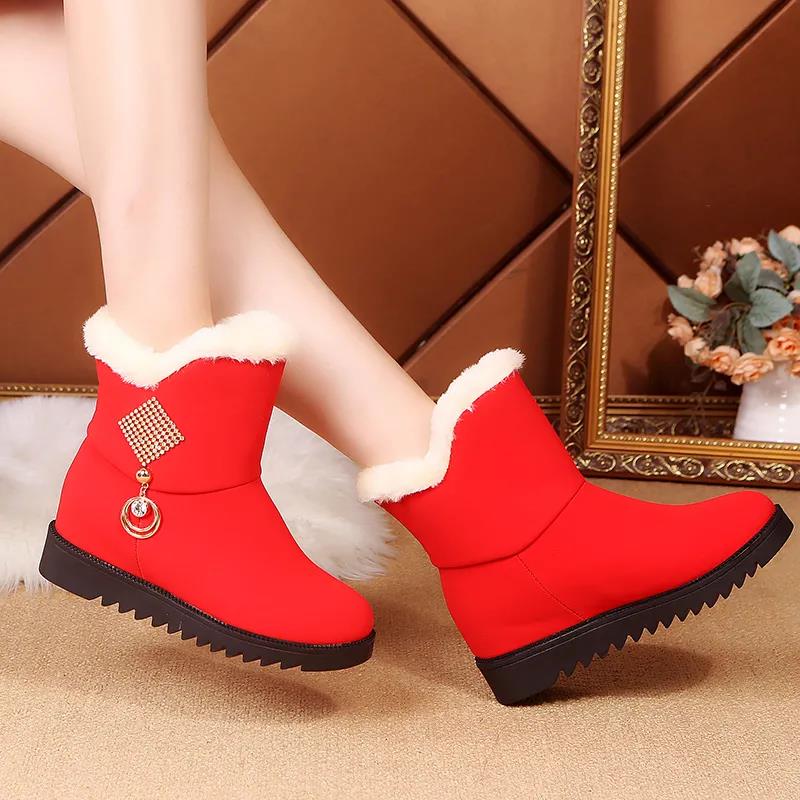 Winter Snow Boots Women's Short Boots Plus Velvet Thick Short Cotton Shoes Rhinestones