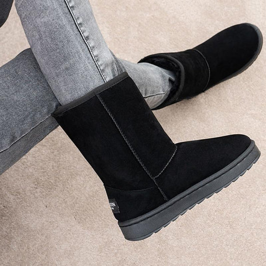 Mid-tube Plus Velvet Frosted Winter Style Plus Velvet Thick Non-slip Flat Snow Boots Women's Thick-soled Warm Cotton Shoes