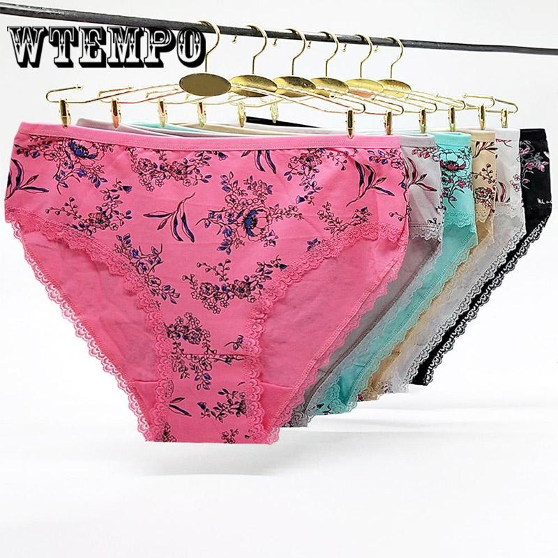 6 Pieces/lot of Large Size Women's Printed Floral Underwear Cotton Underwear Panties