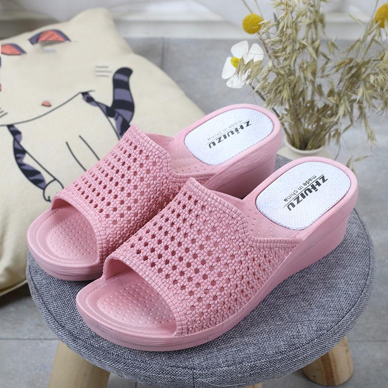 High-heeled Sandals and Slippers Ladies Wedge Heels Non-slip Go Out Wear Thick Bottom Comfortable Light and Comfortable Indoor Bathroom Bath