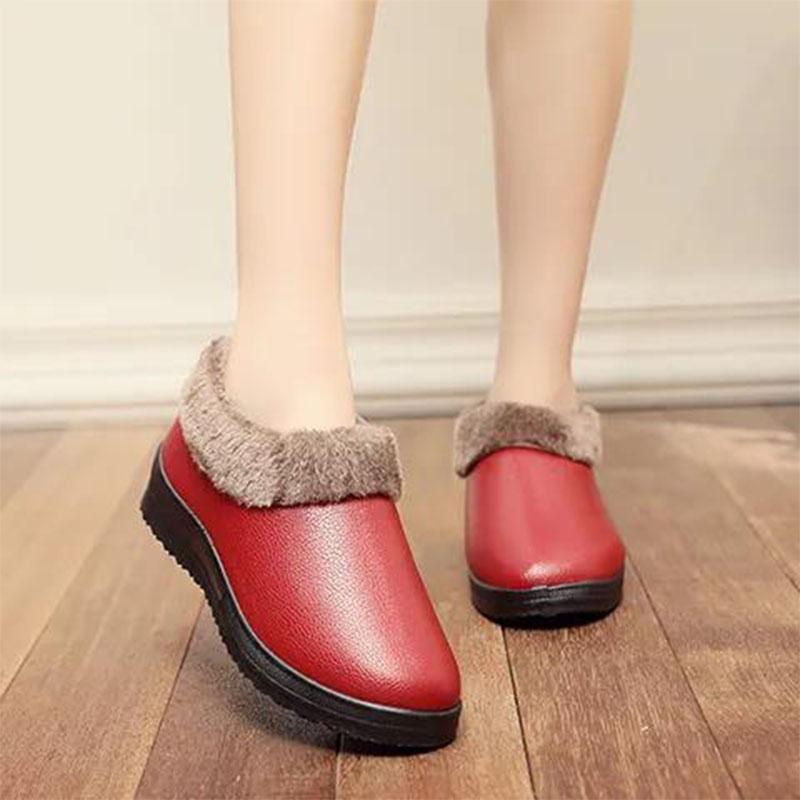 Cotton shoes women's winter plus velvet thick cotton shoes PU surface waterproof and ski boots thick-soled cotton shoes smooth