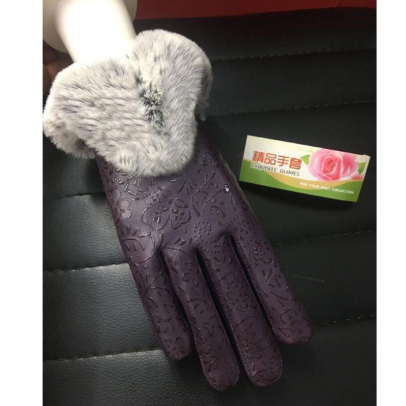 Plush Cotton gloves Windproof gloves Winter Warm Leather gloves Thick gloves Woman fashion gloves