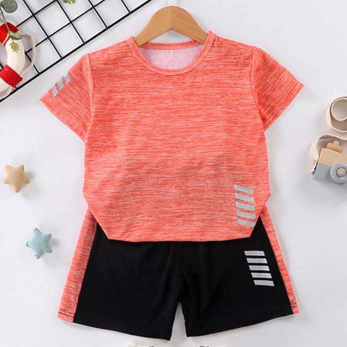 Children's Short Sleeve Suit Running Sportswear Casual Quick Drying Clothes Boy and Girl Summer T-shirt Shorts Two Piece Set