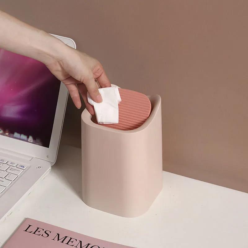 Desktop Trash Can Nordic Mini Office Bedroom Bedside Creative Shake Cover Small Girl Trash Can Storage Bin