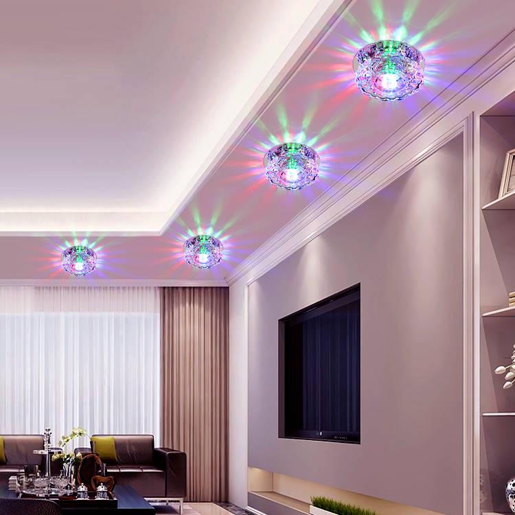 5W LED Crystal Recessed Ceiling Light Warm White+RGB 3 Modes Mini down Lamp Light Aisle Corridor