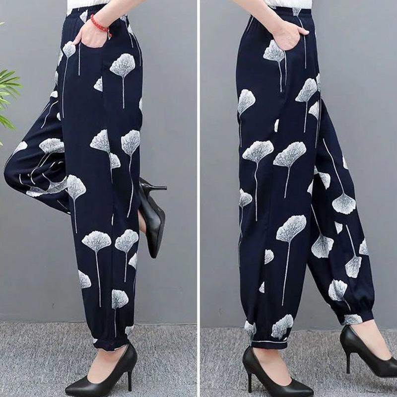 Wide-leg Plus Size Bloomers Spring and Summer Casual Pants Middle-aged and Elderly High-waist Anti-mosquito Loose Trousers