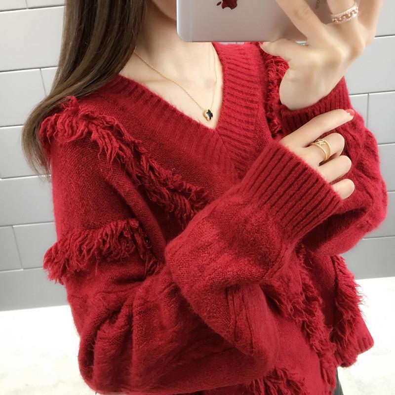 V-neck Large Size Warm Sweater Cashmere Turtleneck Sweater Female Autumn and Winter Long Sleeves