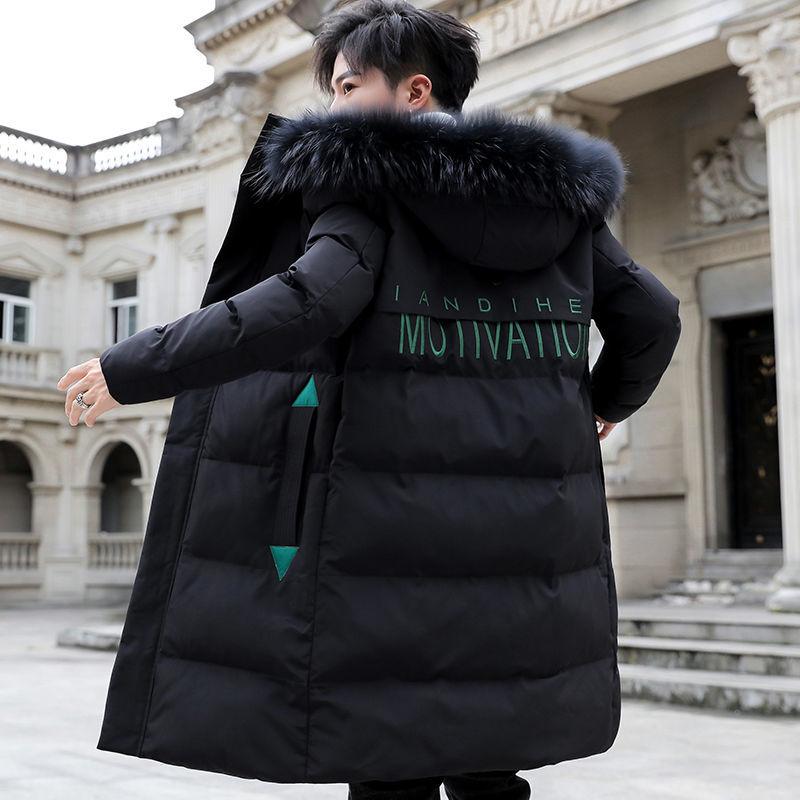 Down Padded Jacket Men's Warm Big Fur Collar Padded Jacket Youth Loose Thick Trend Mid-length Winter Clothes