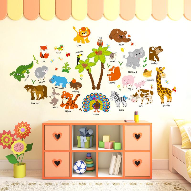 children's early education stickers animal English wall stickers kindergarten classroom decorative