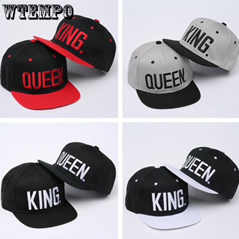 Color King Queen Embroidery Snapback Hat Acrylic Men Women Couple Baseball Cap