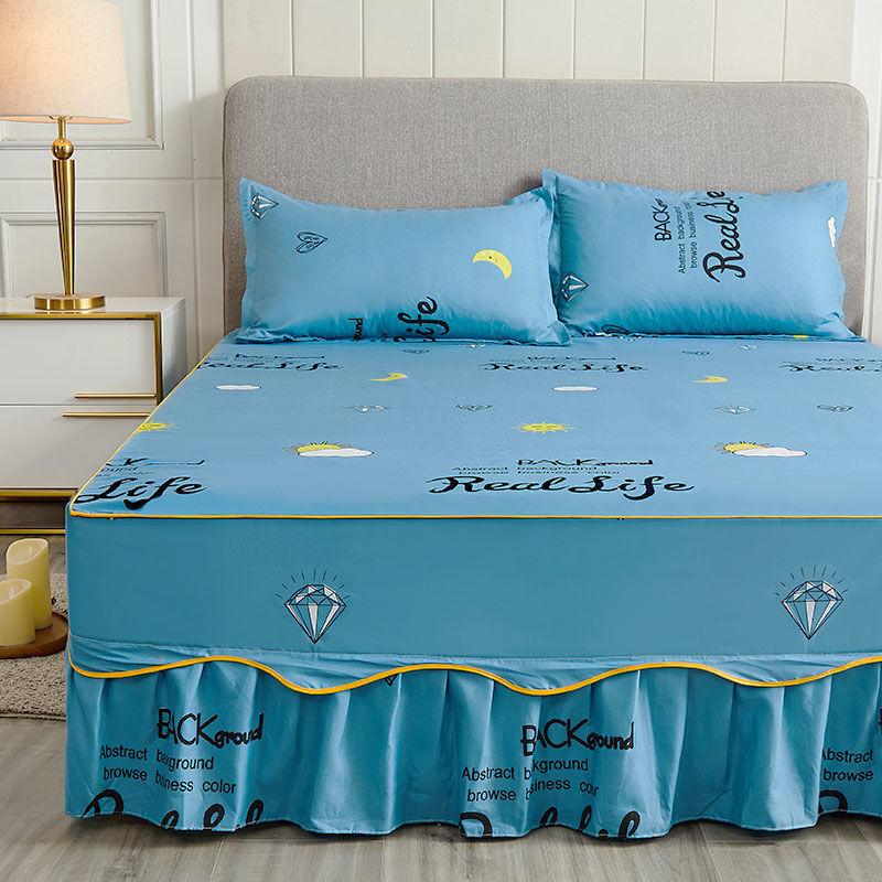 Skin-friendly Solid Color Home Bed Skirt Bedroom Sanding One-piece Bedspread Bedding Bedroom Student Dormitory Sheets