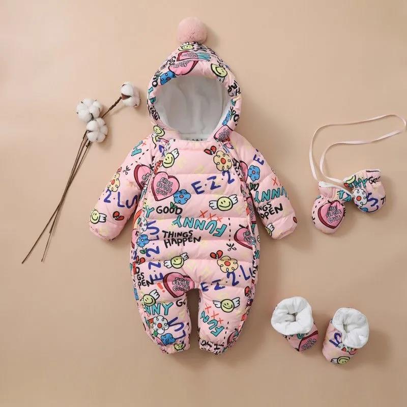 Baby Down Jacket One-piece Clothes for Boys and Girls Going Out One-piece Clothes for Infants In Winter Thickened Hugging Clothes 0-1 Years Old