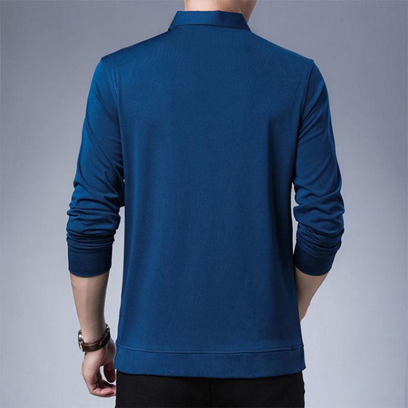 Men's Long-sleeved T-shirt Autumn Lapel Solid Color Business Shirt Casual Loose Polo Bottoming Shirt