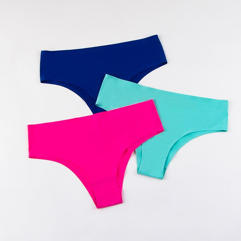 4Pcs/Set Plus Size Women's Panties Seamless Sports Underpants Solid Color Fitness Thong Low Waist T-pants