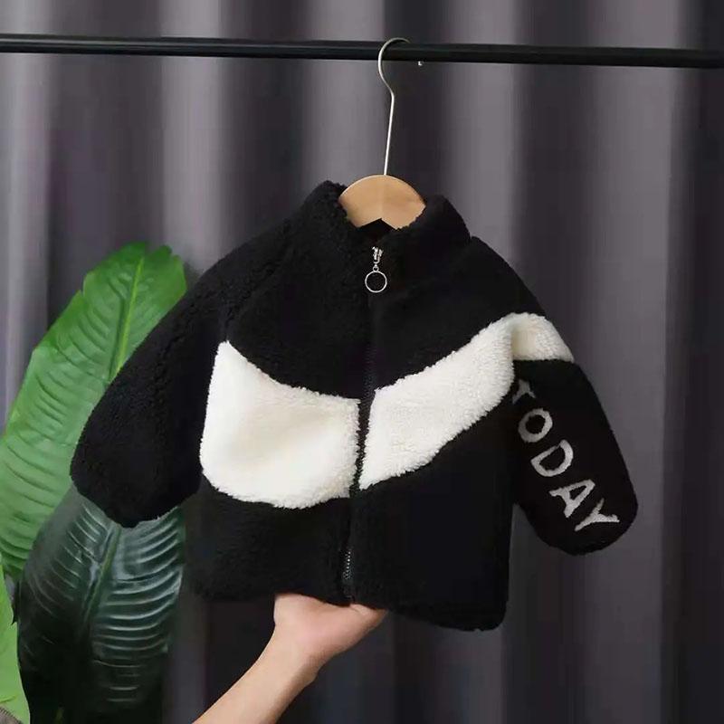 Boys and Girls Jackets Autumn and Winter Clothes Plus Velvet Padded Lamb Wool Children's Cotton-padded Jacket Children's Jacket