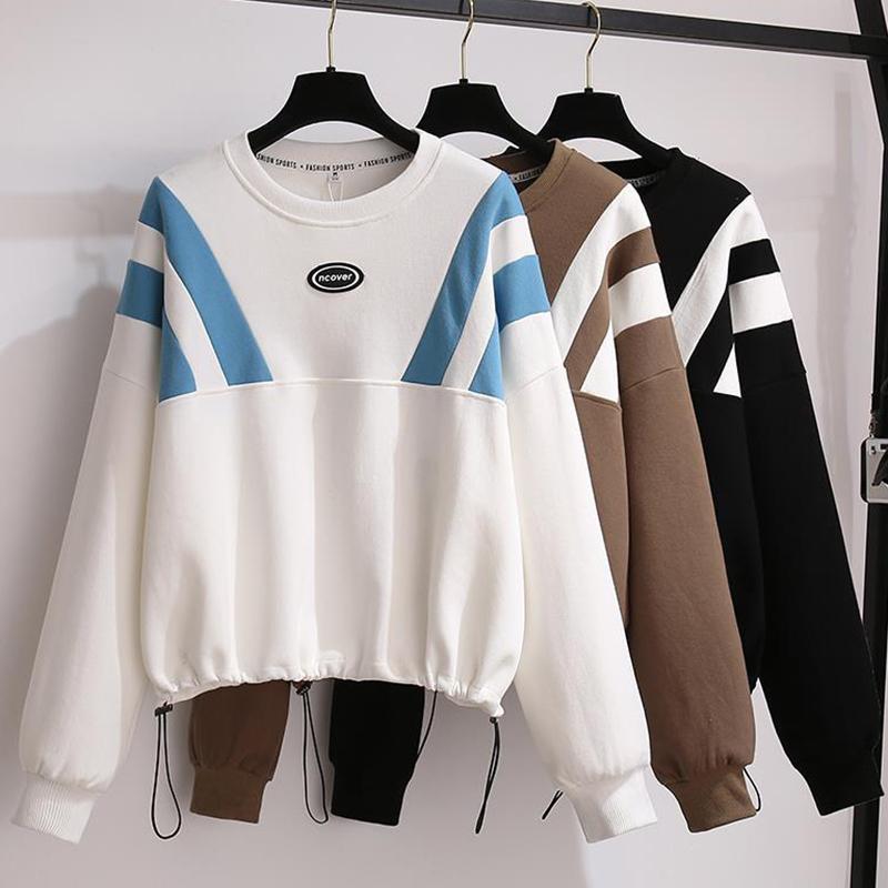 Fashion Oversized  Women Harajuku Crewneck Sweatshirt Lettered Embroidery Printing Loose Korean Pullovers