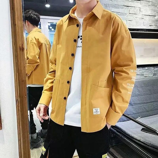 Spring and Autumn Men's Long Sleeve Shirts Korean Trend Casual Loose Version Hong Kong Style Business Shirts Men's Jackets