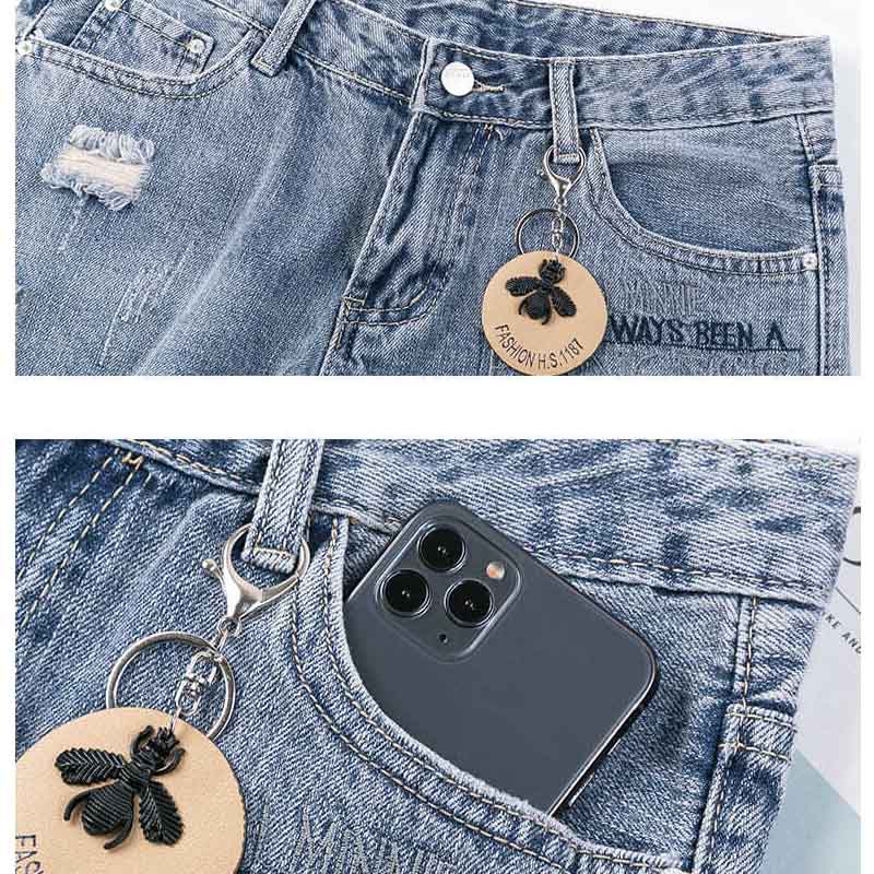 Hollow Raw Edge Denim Shorts Women's Summer Thin Section Is Thin and Fashionable A Word Loose Embroidery