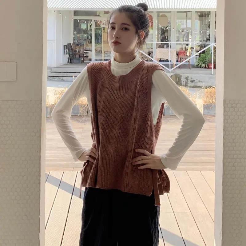 College Style Spring and Autumn Sweater Vest Female Round Neck Korean Version Loose Wild Thin Student Knit Sweater Vest Trend