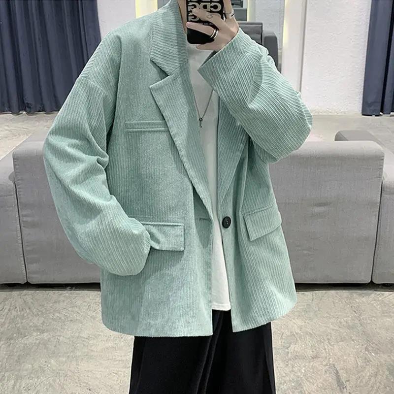 Corduroy Suit Jacket Men's Spring and Autumn Japanese Oversize Top Loose Mid-length Windbreaker Warm Long-sleeved Coat Comfortable and Breathable