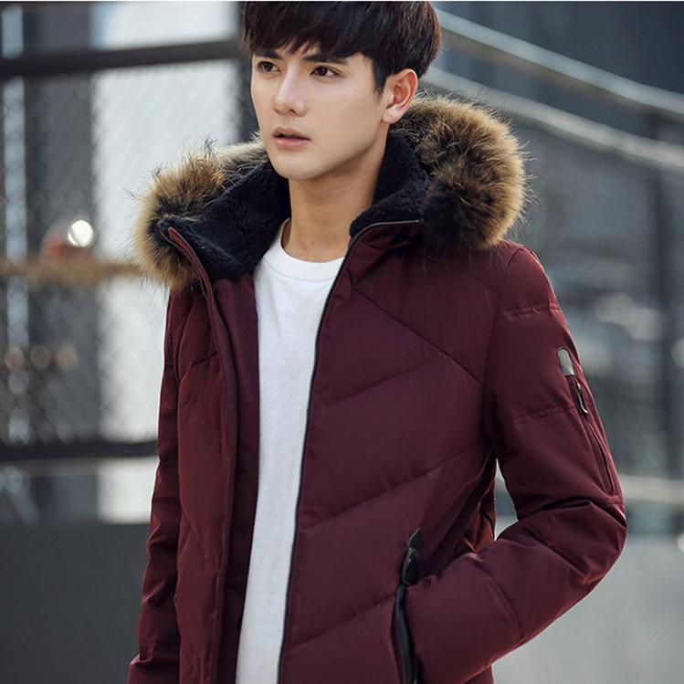 Winter Men's Down Jacket Short Thickened Student Winter Clothes White Duck Down Large Fur Collar Young and Middle-aged Fashion Jacket