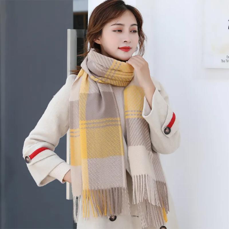 Scarves Womens Winter Korean Style Plaid Temperament Warm Shawl All-match Long Thick Bib