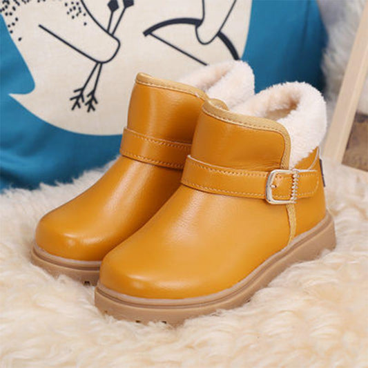 Children's Cotton Shoes Plus Velvet Padded Snow Boots Waterproof Non-slip Leather Boots Boys and Girls Large Cotton Warm Shoes