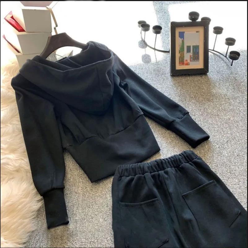 Sports Leisure Suit Women's Temperament Thin Hooded Sweater Coat Beam Feet Wide-leg Pants Two-piece Cardigan Jacket Loose Trousers Sports Jogging Suit