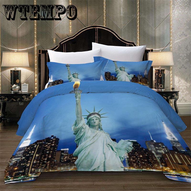 2/3 Pcs/set Cotton Bedding 3D Statue of Liberty Sets Reactive Printing Duvet Cover Bedding