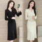 Winter Fashion Padded Sweater Skirt Mid-length Over The Knee V-neck Knitted Dress Slim Inner Base Bag Hip Skirt