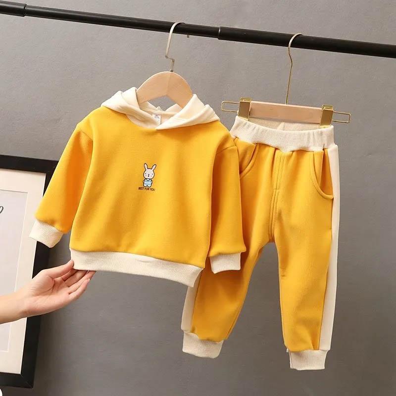 Spring and Autumn Suit Children's Clothing Girls Pullover Hooded Sweater Children's Baby Fashion Print Stitching Little Girl Clothes Two-piece Set