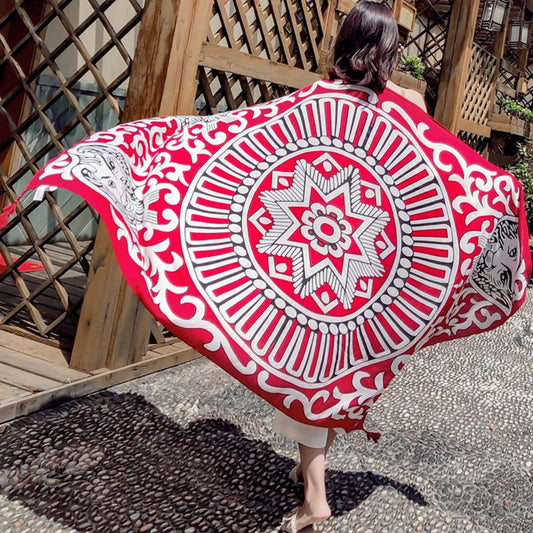 Ethnic Style Bohemia Cotton Linen Scarf Women Oversized Sunscreen Holiday Beach Silk Scarf Fringed Seaside Shawl