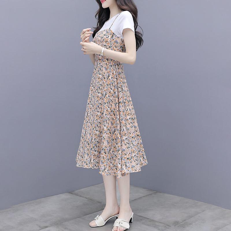 Pastoral Style Floral Dress Female Light Mature Temperament Was Thin Covering The Meat Over The Knee Long Skirt Ladies Mid-length Casual Dress