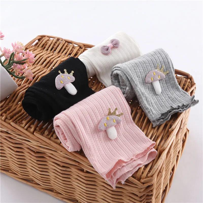 Girls' Leggings Children's Spring and Autumn Thin Bow Mushroom Korean Cropped Trousers Stretch Pants Baby Outer Wear and Inner Wear