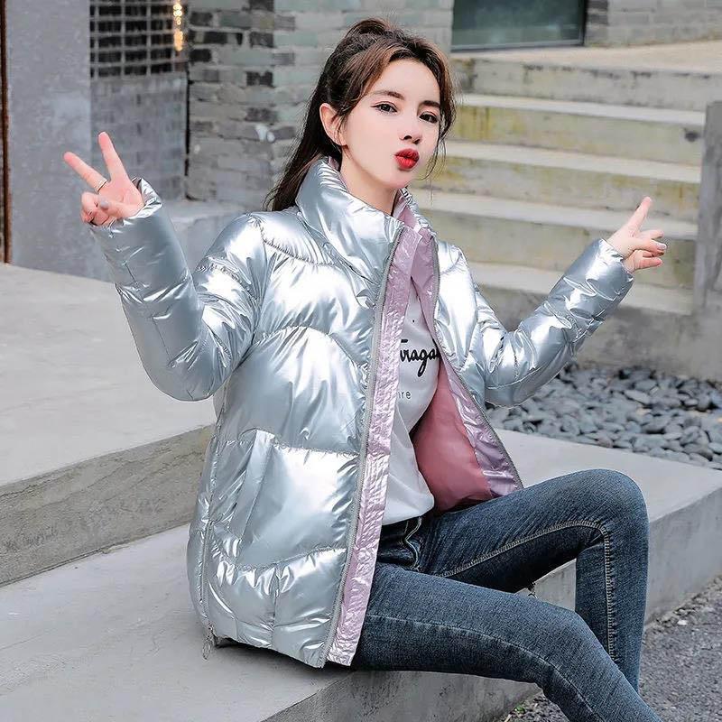 Disposable Glossy Short Down Down Cotton Jacket Women's Loose Stand-up Collar Cotton Jacket Bread Jacket Women's Jacket Trendy