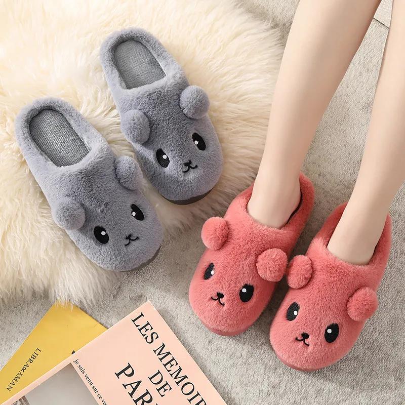 Autumn and Winter Cotton Slippers Female Cute Plush Couple Half-pack with Warmth and Non-slip Plush Slippers for Home Indoor