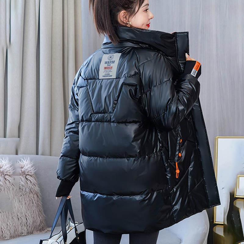 Glossy Down Padded Jacket Women's Winter Mid-length Western Style Padded Jacket Thick and Versatile Small Padded Jacket Women