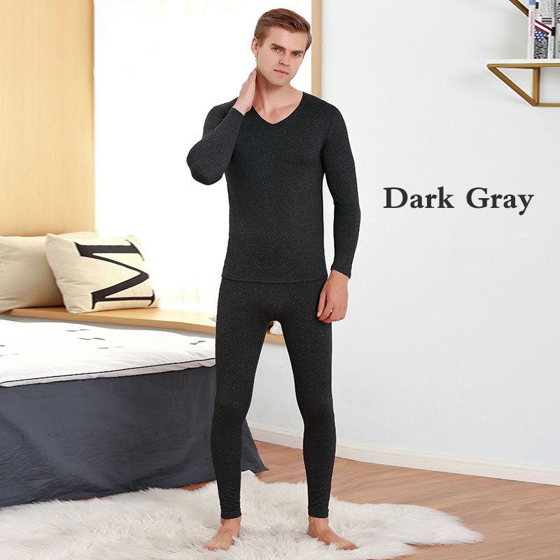 Winter Thermal Underwear V-neck Tops Pants Men Autumn Clothes Tight Suit Thicken Windproof Comfortable Soft Lining Long Sleeve High Elasticity Slim