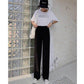 WTEMPO Mid Waist Pure Color Trousers Women's Wide-leg Pants Super Long Elastic Waist Straight Loose  Casual and Elegant Daily