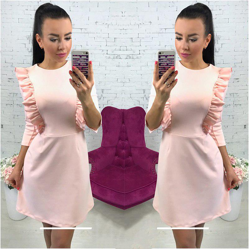 2019 Summer Women Ruffles O-neck 3/4 Sleeve Tunic Dresses Back Zipper Bodycon Party Vestidos