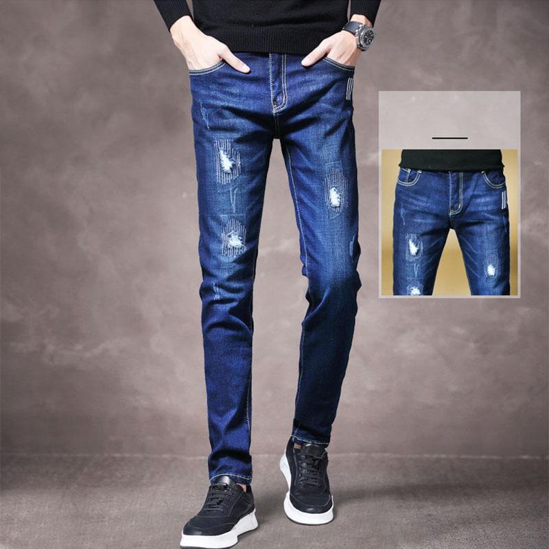 Summer Scratch Men's Jeans Casual Slim Fit Youth Distressed Black Jeans